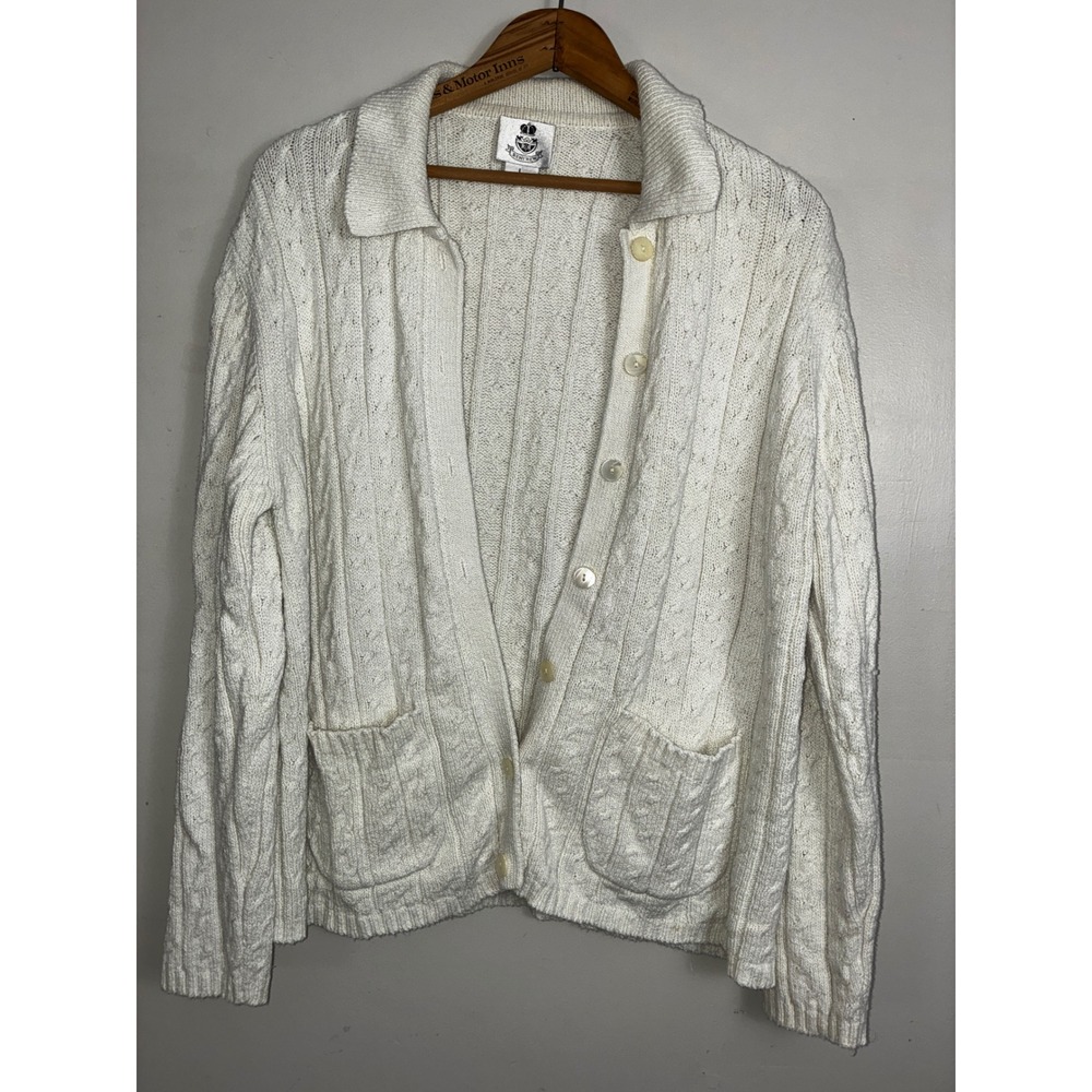 Renfrew Cardigan Sweater Women L 100% Silk Cable Knit Button Front Collared